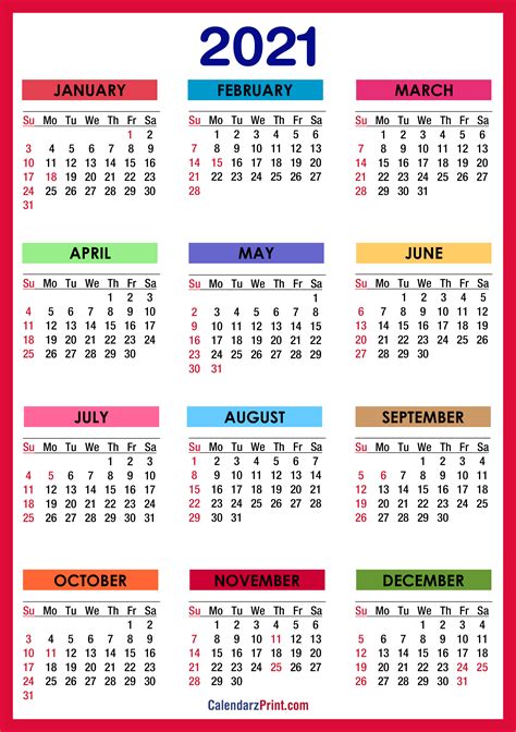 Printable Yearly Calendar Downloadable Free Printable 2021 Calendar