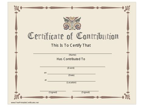 Certificate Of Contribution Template Varicolored Download Printable