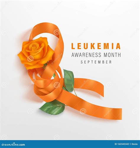 Leukemia Awareness Month Banner With Orange Ribbon And Flower Stock