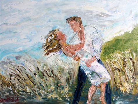 Custom Original Oil Painting Romance Couple In Love Wedding Palette
