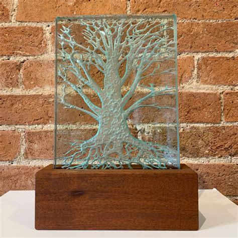 Light Up Etched Tree Sculpture On Wood Ceramics And Glass Ferrers Gallery