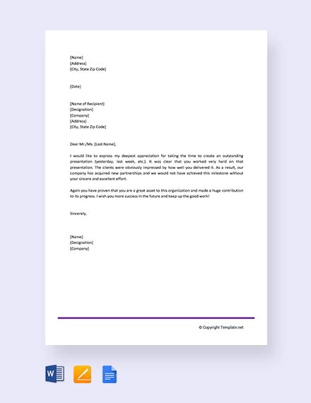 Free Personal Thank You Letter For Appreciation Template Word