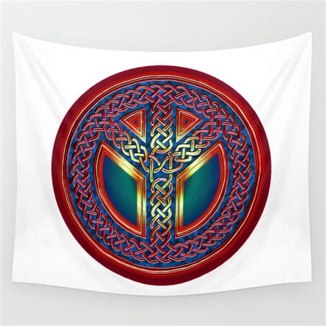 Peace Symbol Metallic Celtic Knot Wall Tapestry By Pressfordesign