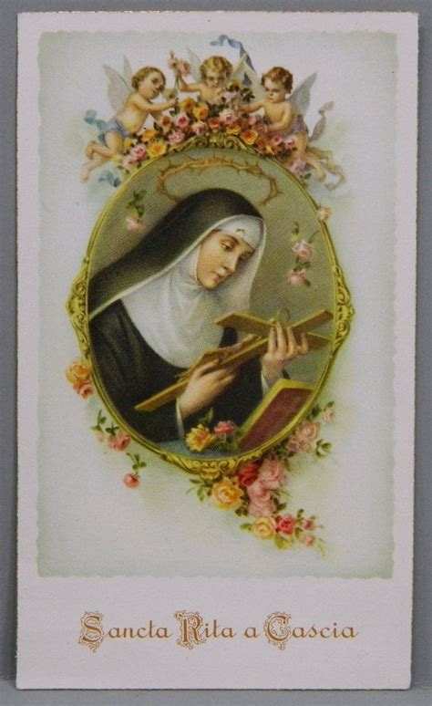 Saint Rita Of Cascia Vintage Lithographed Holy Card Roses Cherubs