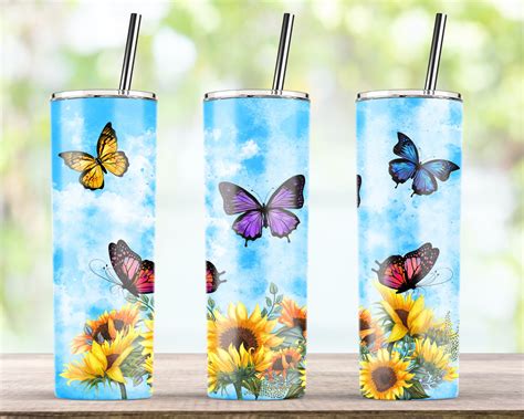 Oz Skinny Tumbler Butterflies And Sunflowers Sublimation Etsy