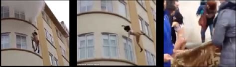 Dramatic Escape From Burning Building Caught On Camera As Woman Only Her Underwear Leaps For