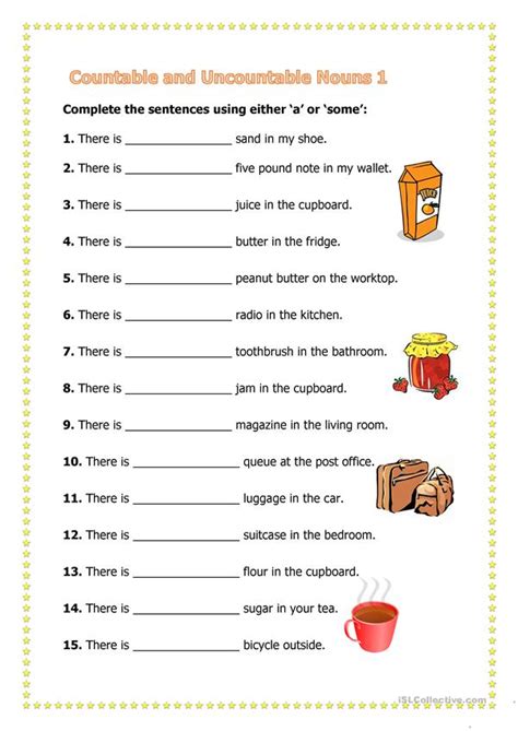 Accommodation, baggage, homework, knowledge, money, permission, research, traffic, travel. Countable & Uncountable Nouns - English ESL Worksheets for ...