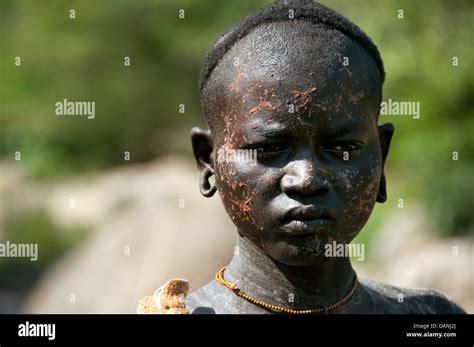 A Suri Surma Man After Body Painting With Colored Mud Ethiopia Stock