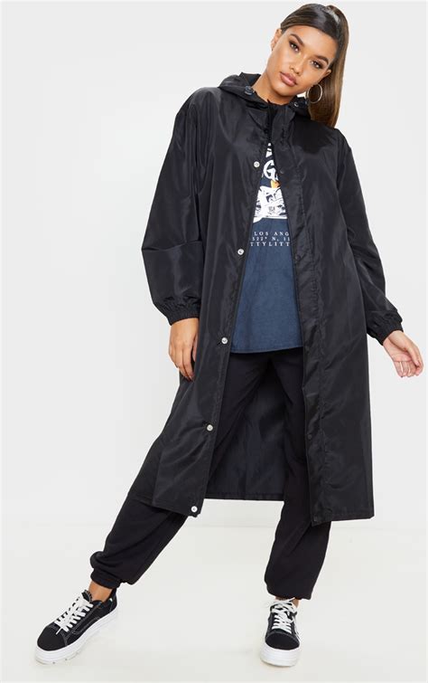 black longline windbreaker coats and jackets prettylittlething sa