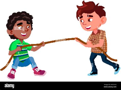 Schoolboys Pulling Rope On Competition Game Vector Stock Vector Image