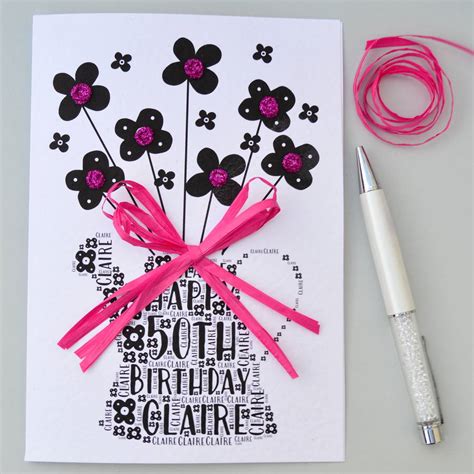 50th birthday flowers & 50th birthday gifts. 50th happy birthday flower sparkle card by sew very ...
