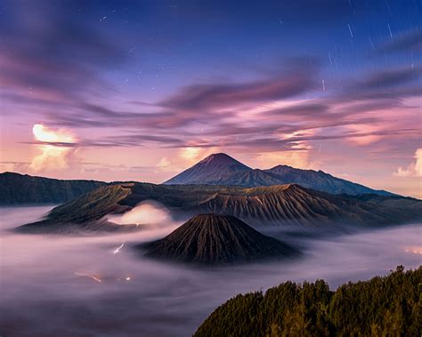 1280x1024 Calm Volcano Landscape in Fog 1280x1024 Resolution Wallpaper ...