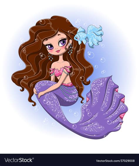 Cute Little Mermaid With Flowing Purple Tail Vector Image
