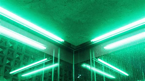 Download Wallpaper 1920x1080 Mirrors Lamps Reflection Neon Green Dark Full Hd Hdtv Fhd