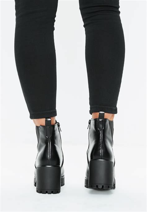 Lyst Missguided Black Faux Leather Chunky Chelsea Ankle Boots In Black