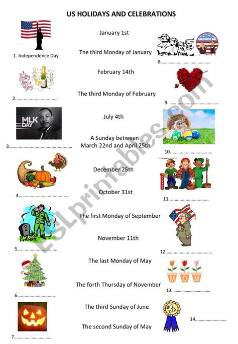 Holidays And Celebrations Worksheets