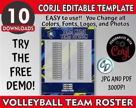 Editable And Printable Volleyball Roster Sheet Template Etsy