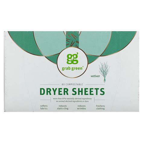 Grab Green Dryer Sheets Vetiver 80 Count