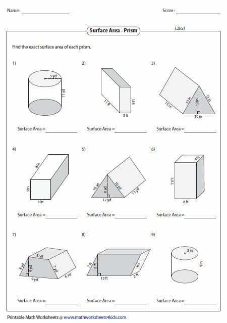Surface area and Volume Worksheet | Homeschooldressage.com