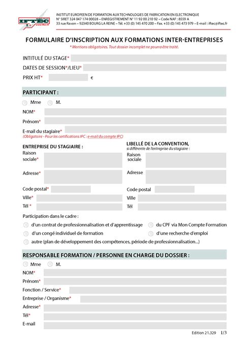 Formulaire Dinscription Iftec