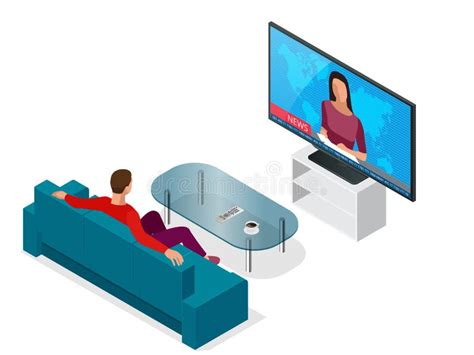 Young Man Seated On The Couch Watching Tv Changing Channels Flat 3d