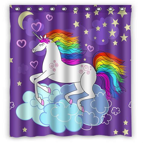 Eczjnt Beautiful Rainbow Unicorn Shower Curtain Bathroom Waterproof Home Decor 66x72 Inch