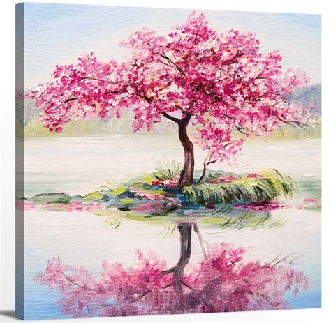 Cherry Blossom Sakura Tree On The Lake Oil Painting Landscape Etsy