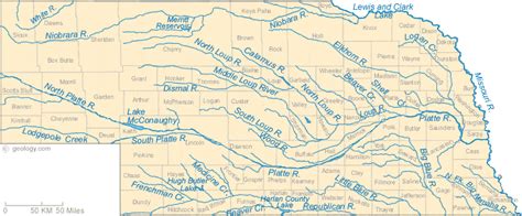 Map Of Nebraska Lakes Streams And Rivers