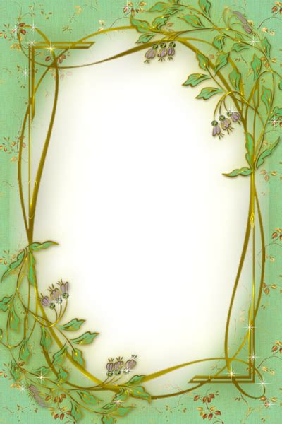Green And Gold Transparent Frame With Soft Flowers Best Background