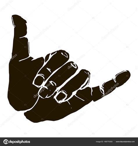 Black Silhouette Realistic Shaka Hand Gesture Icon Graphic Stock Vector