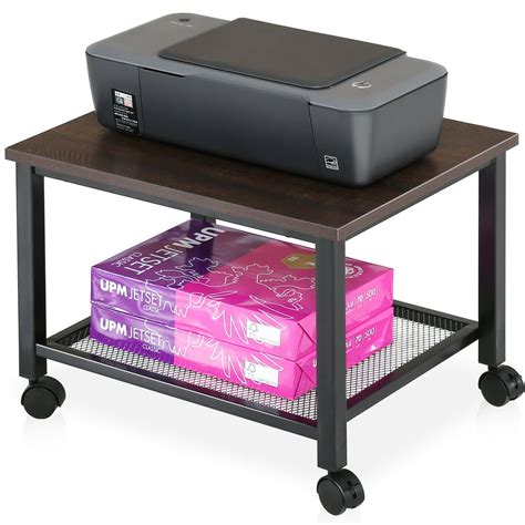 Fitueyes Printer Stand On Wheels 2 Tier Under Desk Wood And Mesh