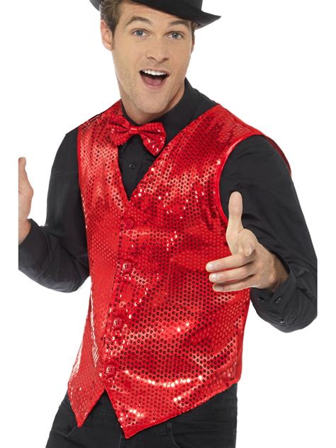 Smiffys Costumes Mens Fancy Dress Red Sequin Magicians Waistcoat Vest