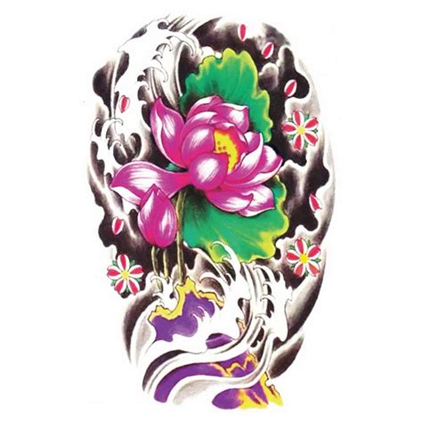 Yeeech Temporary Tattoos Sticker For Men Women Fake Transfer Water Colored Lilies Lotus Flora