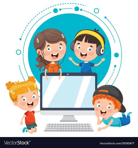 Kid Using Technology Vector Image On Vectorstock In 2020 Kids Kids