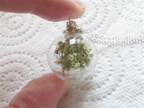 Real Flower Necklace Hand Blown Glass Orb Globe Necklace Etsy Flower Jewellery Real Flowers