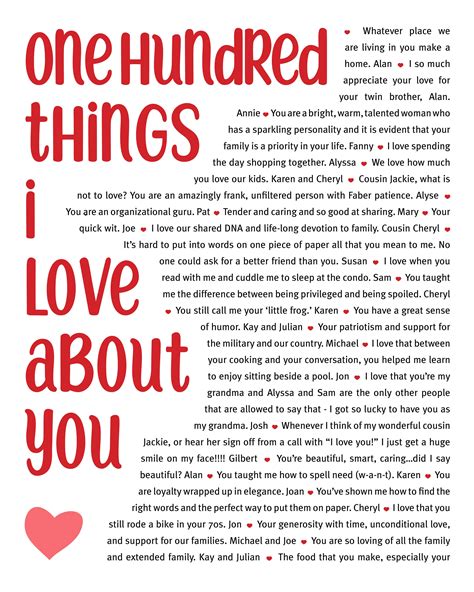 100 Reasons I Love You Personalized Valentines Day T Etsy