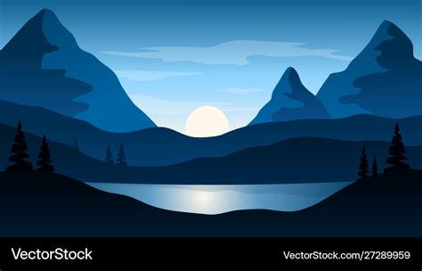 Beautiful Dark Blue Mountain Landscape With Sun Vector Image