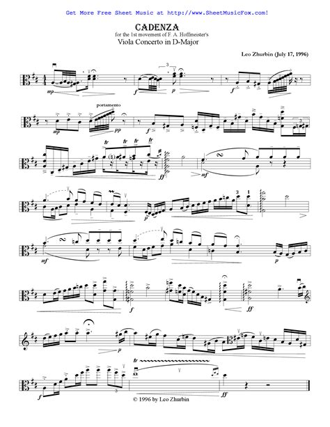 Free Sheet Music For Viola Concerto In D Major Hoffmeister Franz