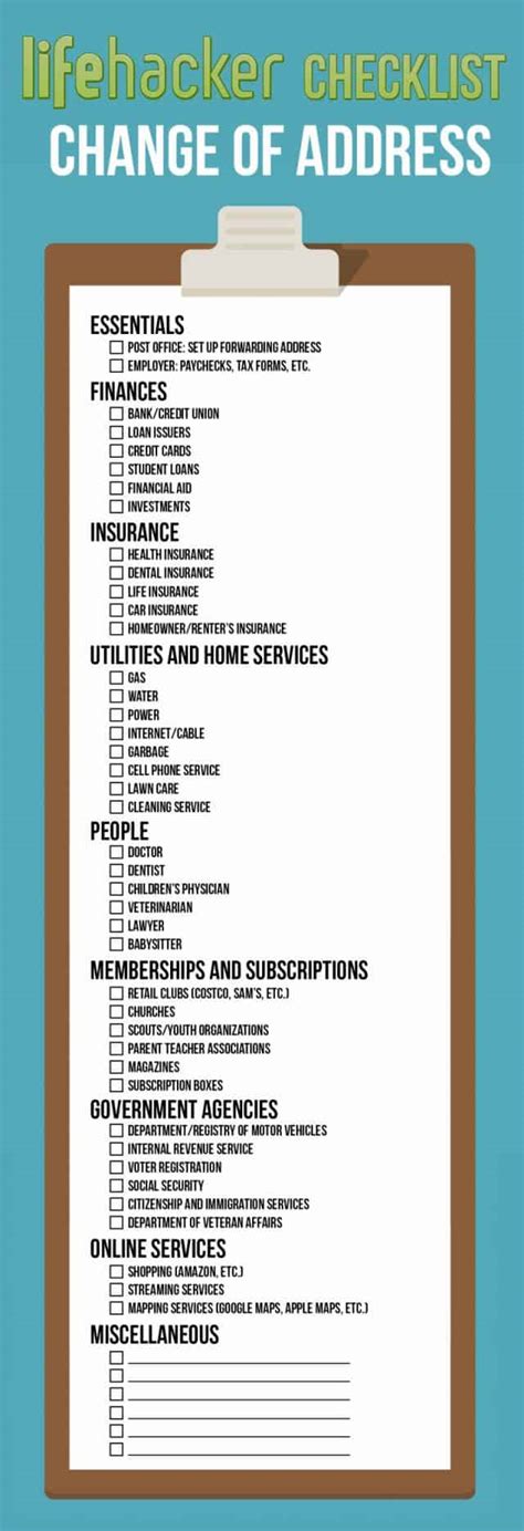 You Guide To Changing Your Address Checklist Daily Infographic