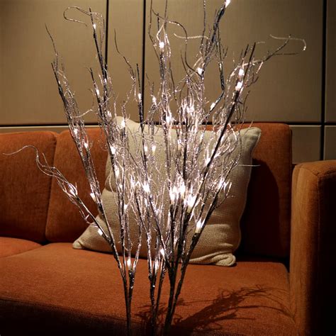 Led Silver Roots Twig Branch Floral Light 100cm Artificial Lighted