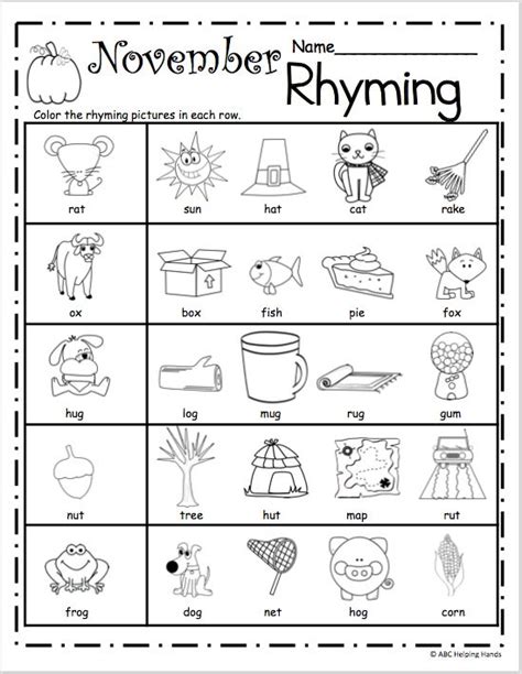 Rhyming Activities For First Grade