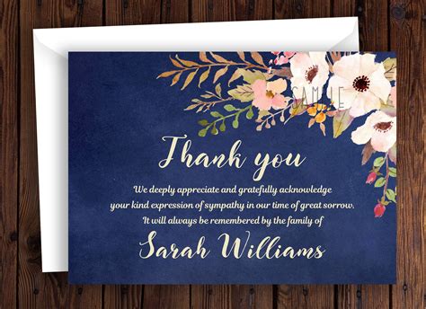 Funeral Thank You Cards Printable Sympathy Acknowledgement Cards