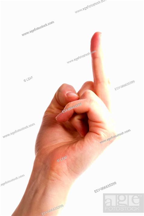 a female adult hand flipping the bird sticking up the middle finger viewed from the side
