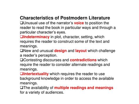 Ppt Characteristics Of Postmodern Literature Powerpoint Presentation