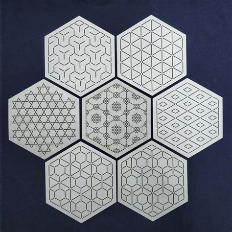 Sashiko Stencil Sashiko Embroidery Pattern Hexagon Template A Etsy