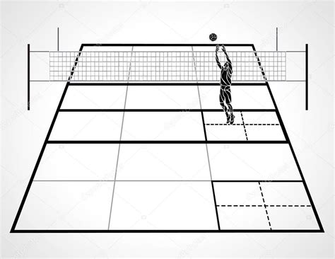 Volleyball Court With Perspective Setter Player And Ball Vector
