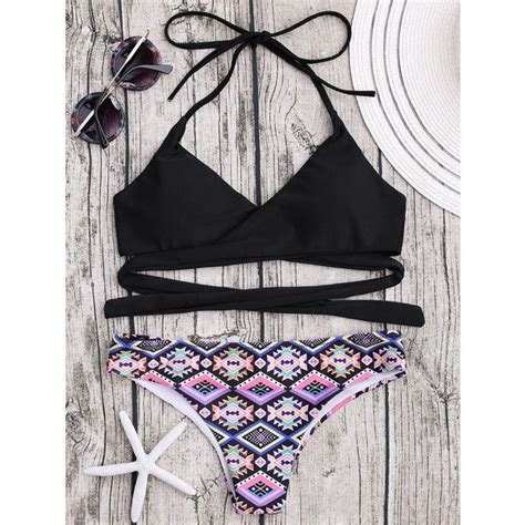 Halter Geometric Print Wrap Bikini Set 14 Liked On Polyvore