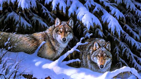 Wolves Tree Animals Winter Nature Snow Hd Wallpaper