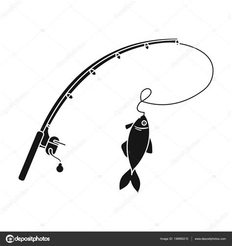 Fishing Rod And Fish Icon In Black Style Isolated On White Background