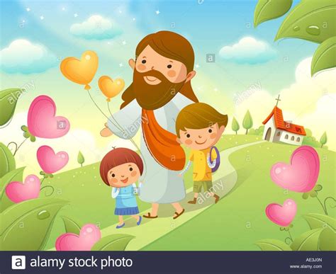 Download This Stock Image Jesus Christ Walking With Two Children